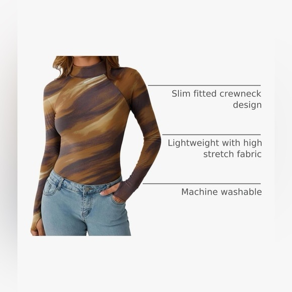 Women's Brown Tie-Dye Long Sleeve Top - Picture 2 of 5